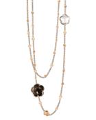 Pasquale Bruni 18k Rose Gold Floral Charm Necklace With Milky Quartz And Smoky Quartz, 39.5