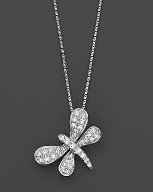Diamond  Dragonfly Pendant Necklace In 14k White Gold, 0.10 Ct. T.w.