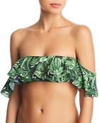 Milly Sirolo Tropical Print Ruffle Bandeau Bikini Top