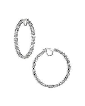 Nadri Freya Deco Cubic Zirconia & Pave Bead Large Hoop Earrings In Rhodium Plated