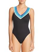 Kenneth Cole V-neck One Piece Swimsuit