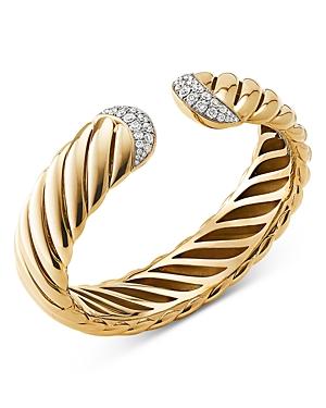 David Yurman Sculpted Cable Cuff Bracelet In 18k Yellow Gold With Pave Diamonds