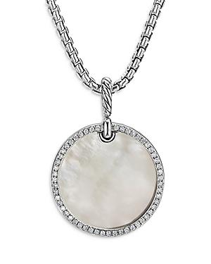 David Yurman Sterling Silver Dy Elements Disc Pendant With Mother-of-pearl & Diamonds