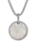 David Yurman Sterling Silver Dy Elements Disc Pendant With Mother-of-pearl & Diamonds