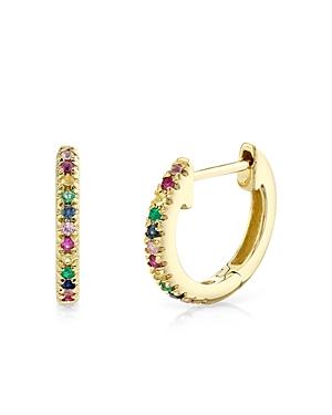 Moon & Meadow 14k Yellow Gold Rainbow Gemstone Huggie Hoop Earrings
