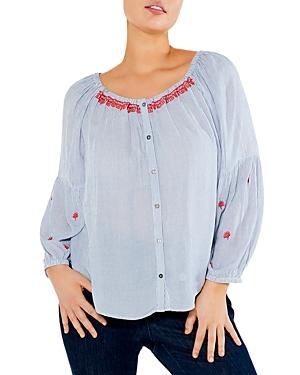 Nic+zoe Plus Embroidered Striped Peasant Top