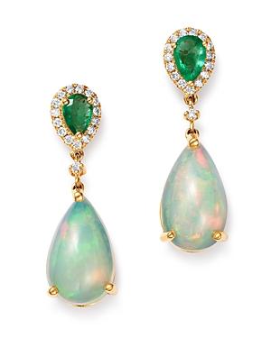Bloomingdale's Ethiopian Opal, Emerald & Diamond Teardrop Drop Earrings In 14k Yellow Gold - 100% Exclusive