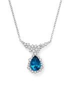 London Blue Topaz And Diamond Teardrop Necklace In 14k White Gold, 16