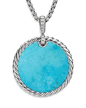 David Yurman Sterling Silver Dy Elements Disc Pendant With Mother-of-pearl, Turquoise & Diamonds