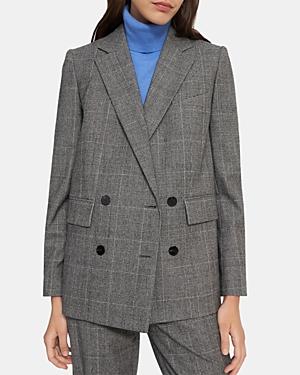 Theory Piazza Double Breasted Button Front Plaid Jacket