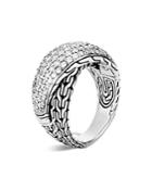 John Hardy Sterling Silver Classic Chain Pave Diamond Arch Crossover Ring