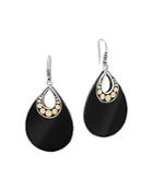 John Hardy 18k Yellow Gold And Sterling Silver Batu Carved Chain Earrings With Black Onyx