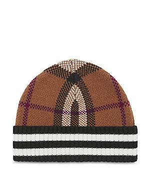 Burberry Stripe Detail Check Cashmere Beanie