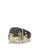 David Yurman Waves Signet Ring With 18k Gold And Black Diamonds