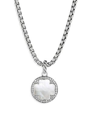 David Yurman Sterling Silver Dy Elements Clover Disc Pendant With Mother-of-pearl & Diamonds