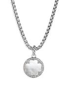 David Yurman Sterling Silver Dy Elements Clover Disc Pendant With Mother-of-pearl & Diamonds