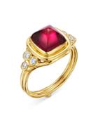 Temple St. Clair 18k Yellow Gold High Classic Sugar Loaf Ring With Rubelite & Diamonds