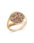 Shebee 14k Yellow Gold Multicolor Sapphire Spiral Signet Ring
