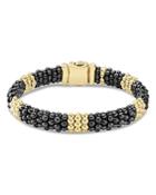 Lagos 18k Yellow Gold Gold & Black Caviar Collection Beaded Station Bracelet