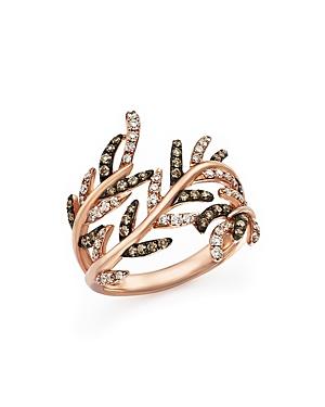 White Diamond And Brown Diamond Band Ring In 14k Rose Gold
