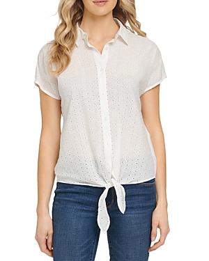 Dkny Collar Button Front Tie Hem Top