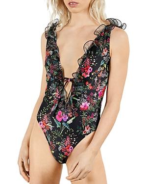 Ted Baker Plunge Ruffled One Piece Swimsuit