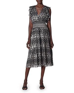 Joie Metallic Smocked Midi Dress