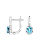 Bloomingdale's Blue Topaz & Diamond Oval Drop Earrings In 14k White Gold- 100% Exclusive