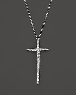Diamond Cross Pendant Necklace In 14k White Gold, .25 Ct. T.w.