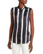 Equipment Therese Striped Sleeveless Silk Top