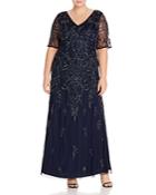 Adrianna Papell Plus Beaded Short-sleeve Gown