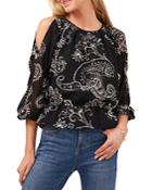 Vince Camuto Paisley Print Cold Shoulder Top