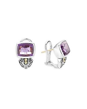 Lagos 18k Gold And Sterling Silver Caviar Color Stud Huggie Drop Earrings With Amethyst
