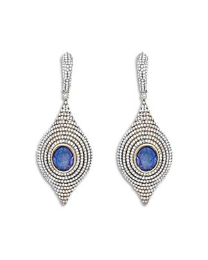Amrapali Jewels Tanzanite & Diamond Modern Art Deco Drop Earrings In 18k Yellow Gold Bonded Sterling Silver