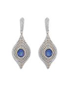 Amrapali Jewels Tanzanite & Diamond Modern Art Deco Drop Earrings In 18k Yellow Gold Bonded Sterling Silver