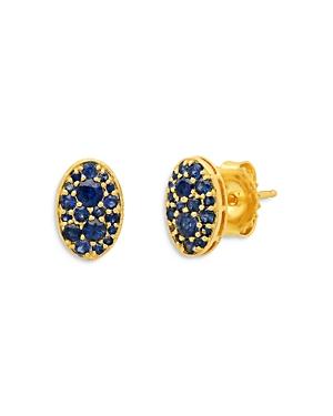 Colette Jewelry 18k Yellow Gold Les Chevalieres Blue Tsavorite Oval Cluster Stud Earrings