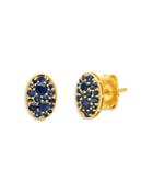 Colette Jewelry 18k Yellow Gold Les Chevalieres Blue Tsavorite Oval Cluster Stud Earrings