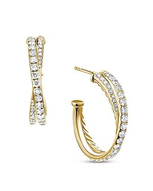 David Yurman 18k Yellow Gold Diamond Pave Crossover Hoop Earrings