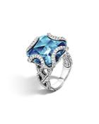 John Hardy Sterling Silver Classic Chain Ring With London Blue Topaz And Diamonds