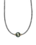 Lagos 18k Gold And Sterling Silver Luna Cultured Freshwater Black Pearl Necklace, 18