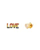Kate Spade New York Rainbow Multicolor Pave Love & Cubic Zirconia Heart Mismatch Stud Earrings In Gold Tone