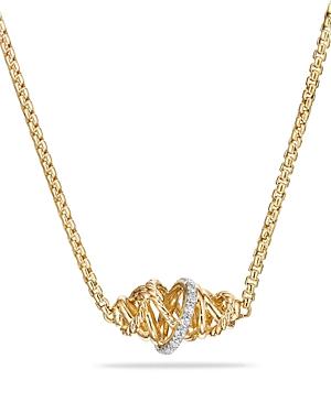 David Yurman Crossover Single Station Necklace With Diamonds In 18k Gold