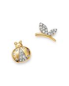 Adina Reyter 14k Yellow Gold Garden Diamond Pave Lady Bug & Butterfly Mismatch Stud Earrings - 100% Exclusive