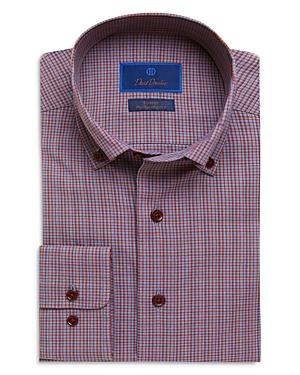 David Donahue Blue Melange Effect Performance Fusion Trim Fit Shirt