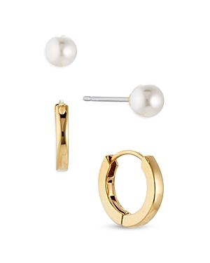 Nadri La Vie Nacre Pearl Stud & Huggie Hoop Earrings In 18k Gold Plated, Set Of 2
