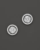 Diamond Cluster Halo Stud Earrings In 14k White Gold, .95 Ct. T.w.