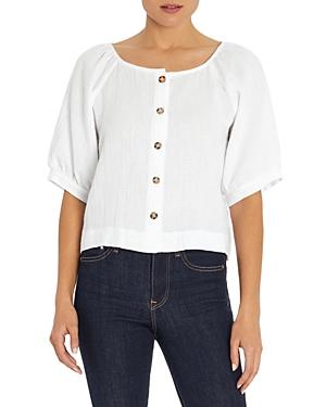 Three Dots Gauze Puff Sleeve Cotton Top