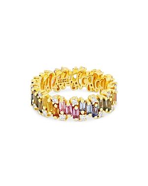 Suzanne Kalan 18k Yellow Gold Fireworks Pastel Rainbow Sapphire & Diamond Eternity Ring