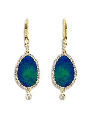 Meira T 14k Yellow Gold Opal & Diamond Halo Drop Earrings