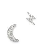 Bloomingdale's Diamond Moon & Lightning Bolt Stud Earrings In 14k White Gold, 0.07 Ct. T.w. - 100% Exclusive